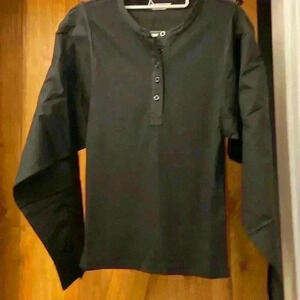 Thakoon Black Mixed Media Long Sleeve Henley In Black Size Small NWT